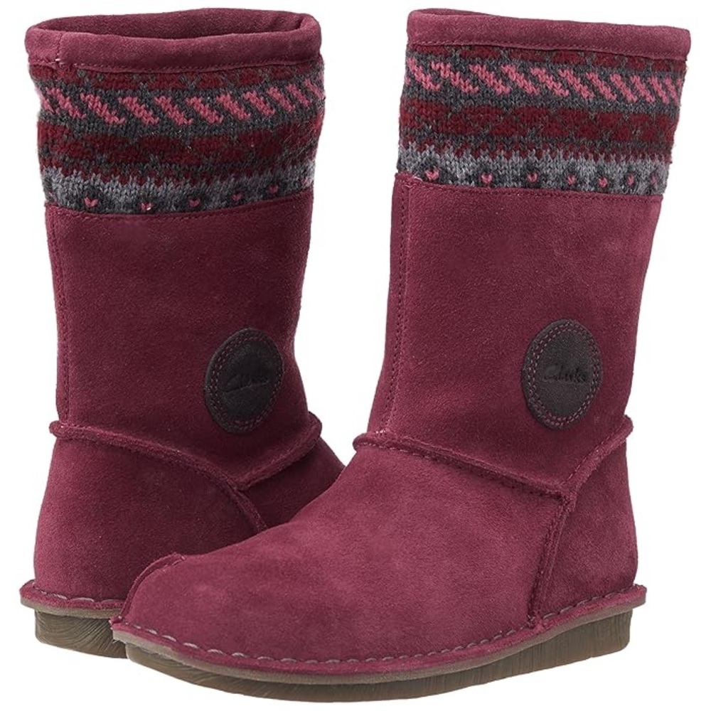 NEW!! Girls Toddler Clarks Snugglehug Berry Suede Boot Size 8.5M
